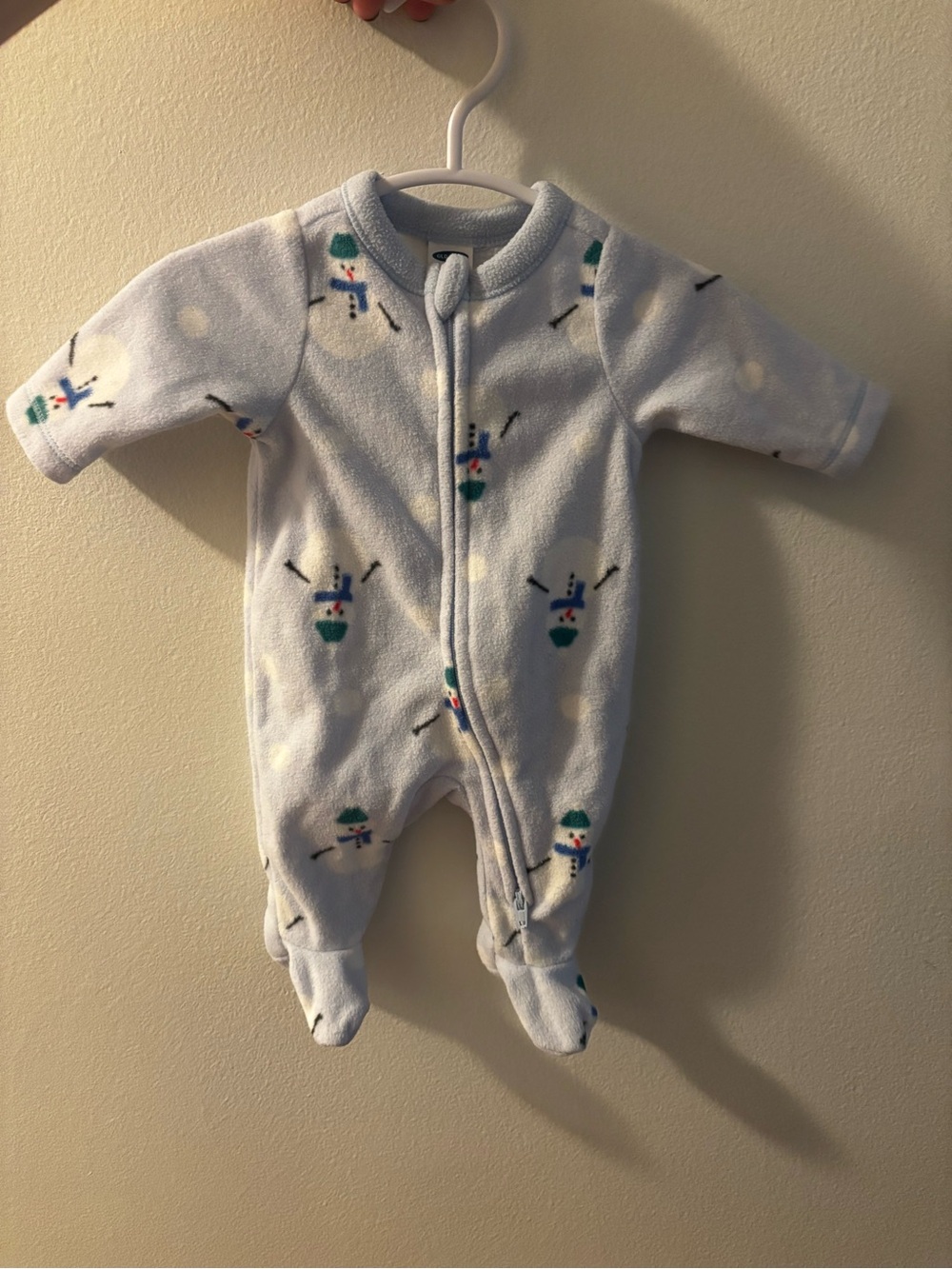 Old Navy Light Blue Fleece Snowman One-Piece
